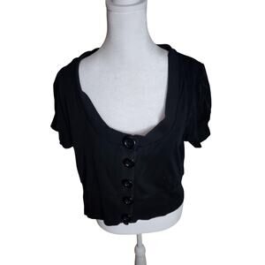 Fashion Bug Stretch Black Button Up Womans Top Size XL
